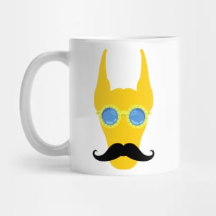 funny yellow dobermann dog with weird sunglasses and big mustache Mug